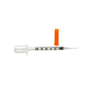 single insulin syringe with orange cap