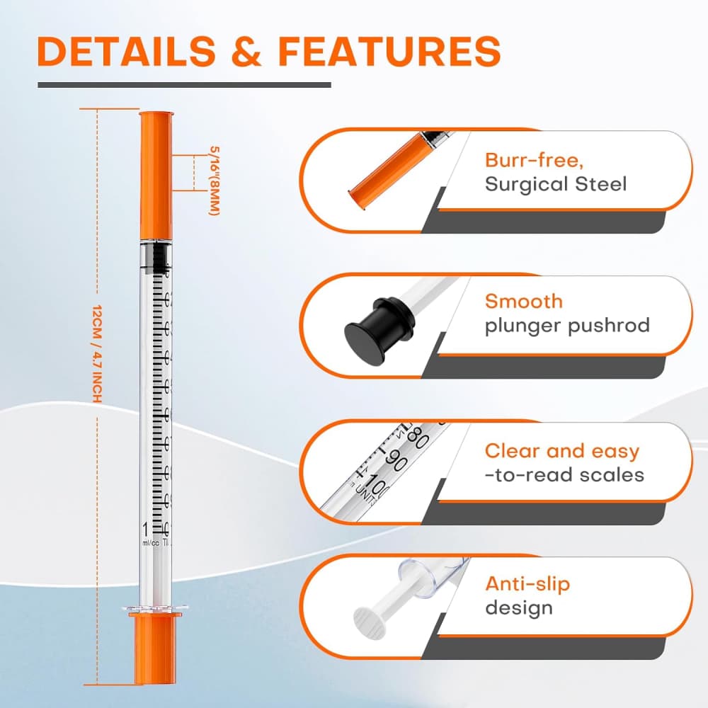 u 100 syringe anti slip design individually sealed package