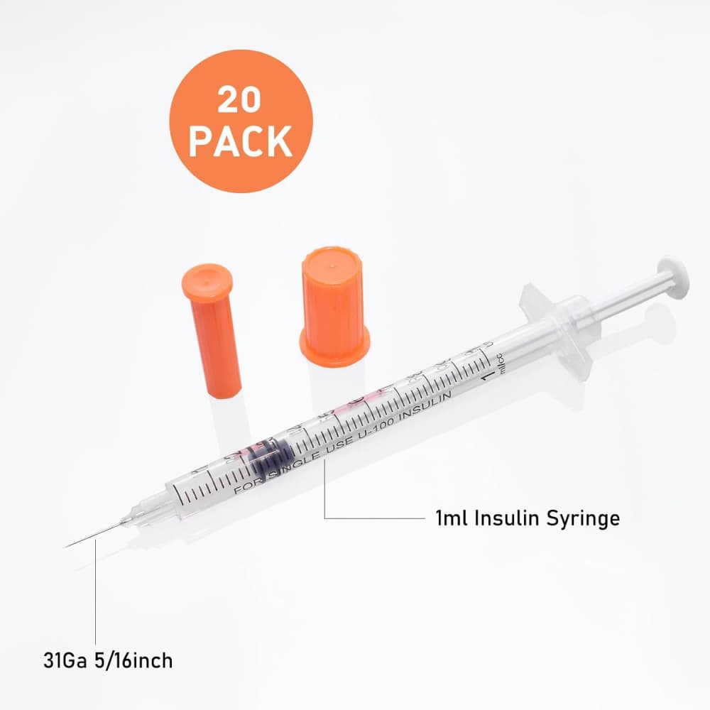 31g 5 16 inch 1ml insulin syringe 20 pack orange caps