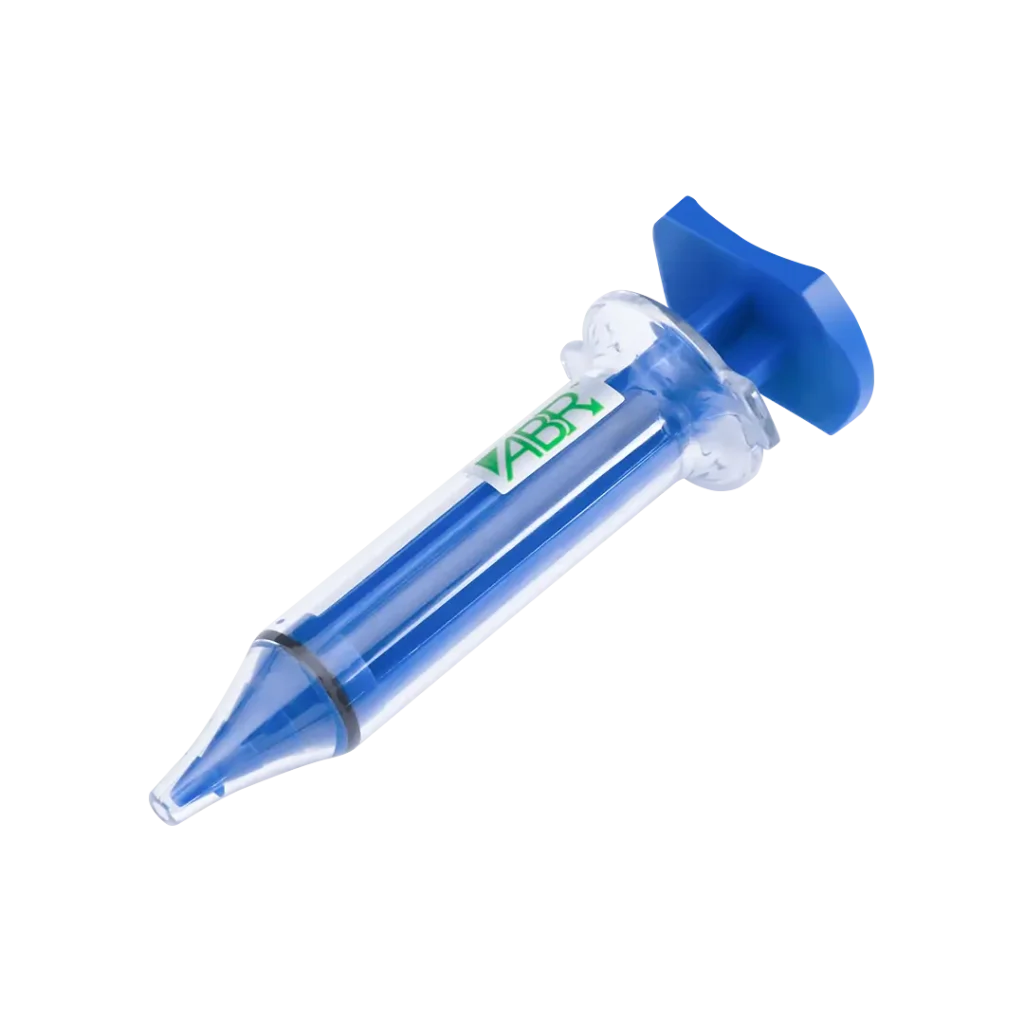 earmold impression syringe barrel showing brand identity logo design