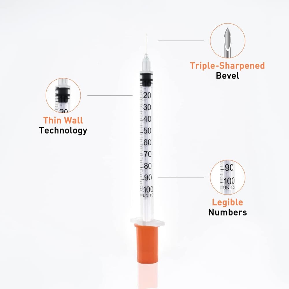 insulin syringe features triple bevel thin wall legible numbers insulin syringe features triple bevel thin wall legible numbers