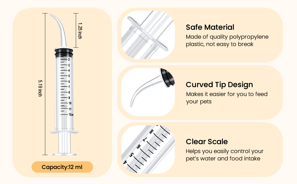 bird feeding syringe technical dimensions specifications