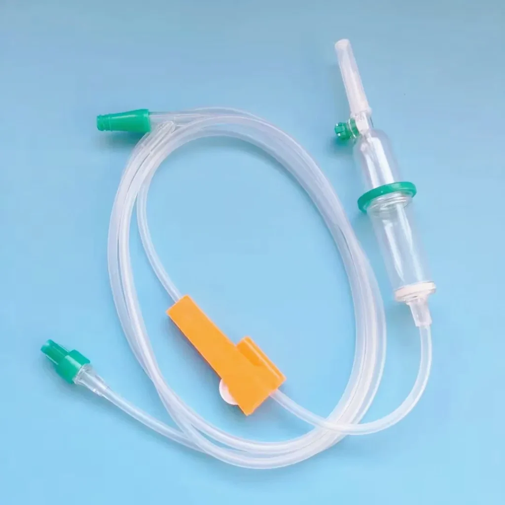 double chamber drip chamber infusion set close up view