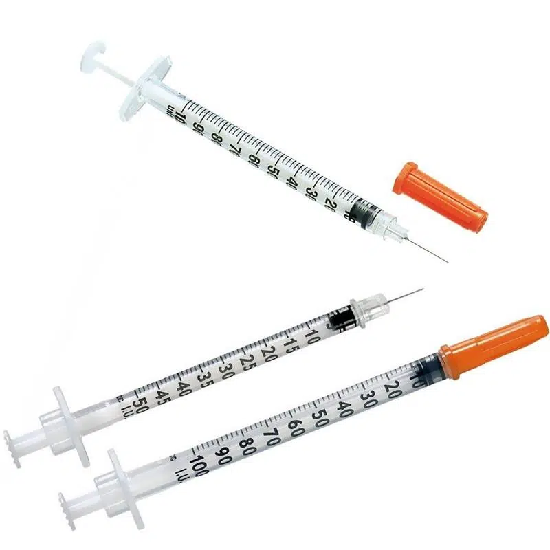 insulin syringe set three pieces top angle