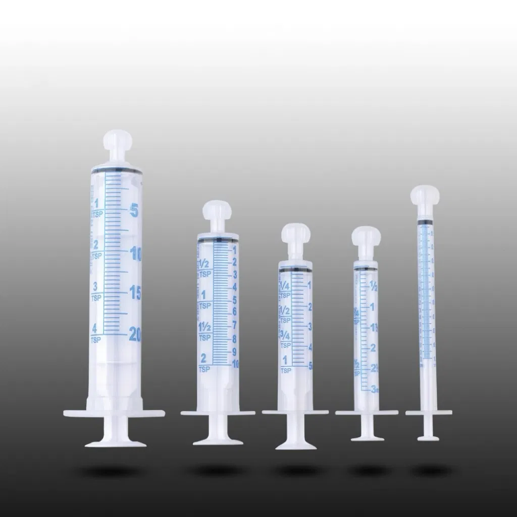 veterinary food syringe transparent barrel blue markings enteral