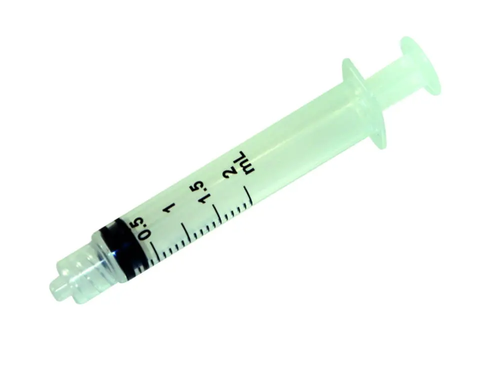 Custom branded 3-part syringe 2ml luer lock in light green polypropylene material