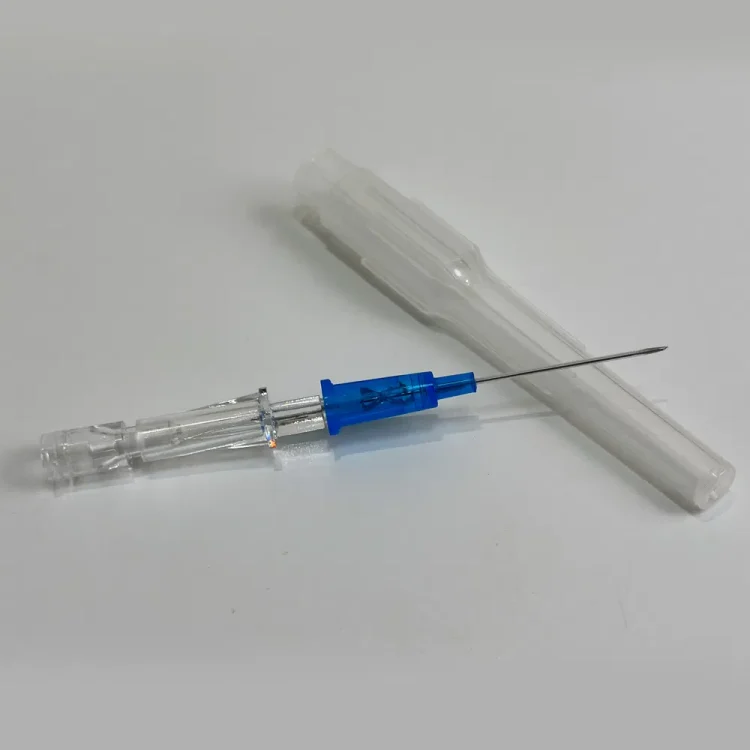 Light blue winged safety pen needles showing flexible stabilization wings for secure IV access