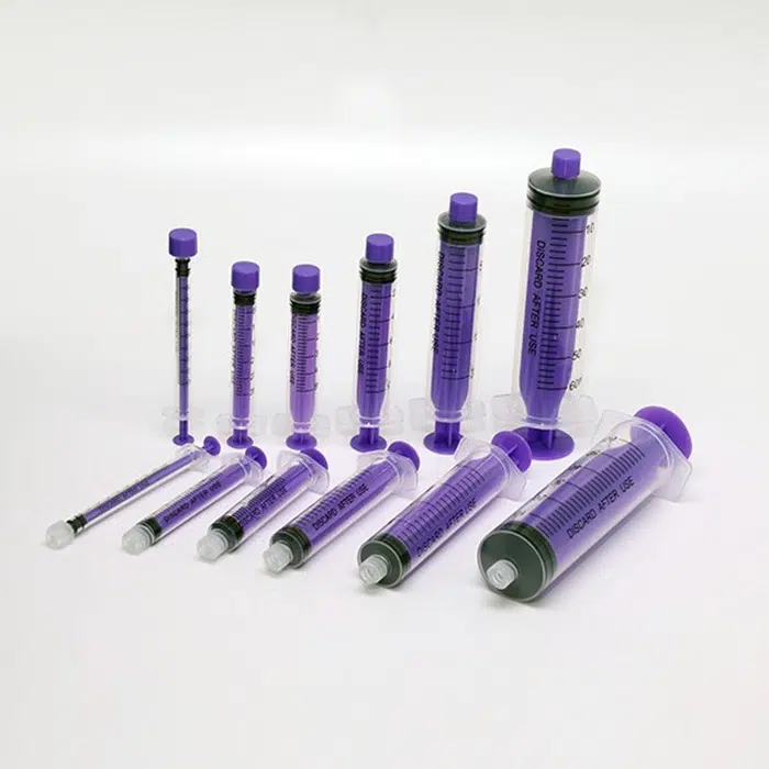 Custom Enteral Syringes in Purple and Blue - Manufacturer Color Customization Options