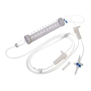 Medical grade disposable injection adapter with extension sets close-up view