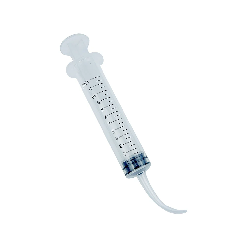 Graduated dental syringe showing volume markings up to 12cc capacity