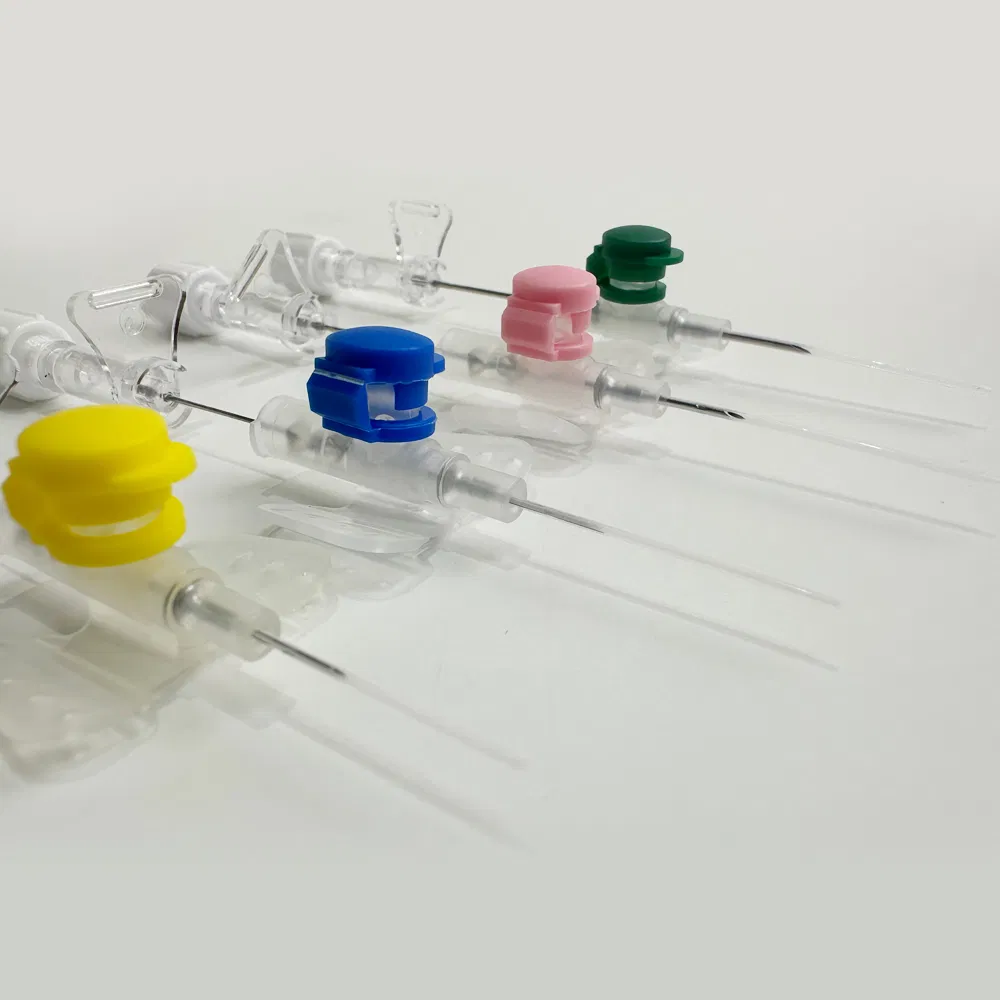 Close up of IV cannula injection port with self sealing design for safe medication administration