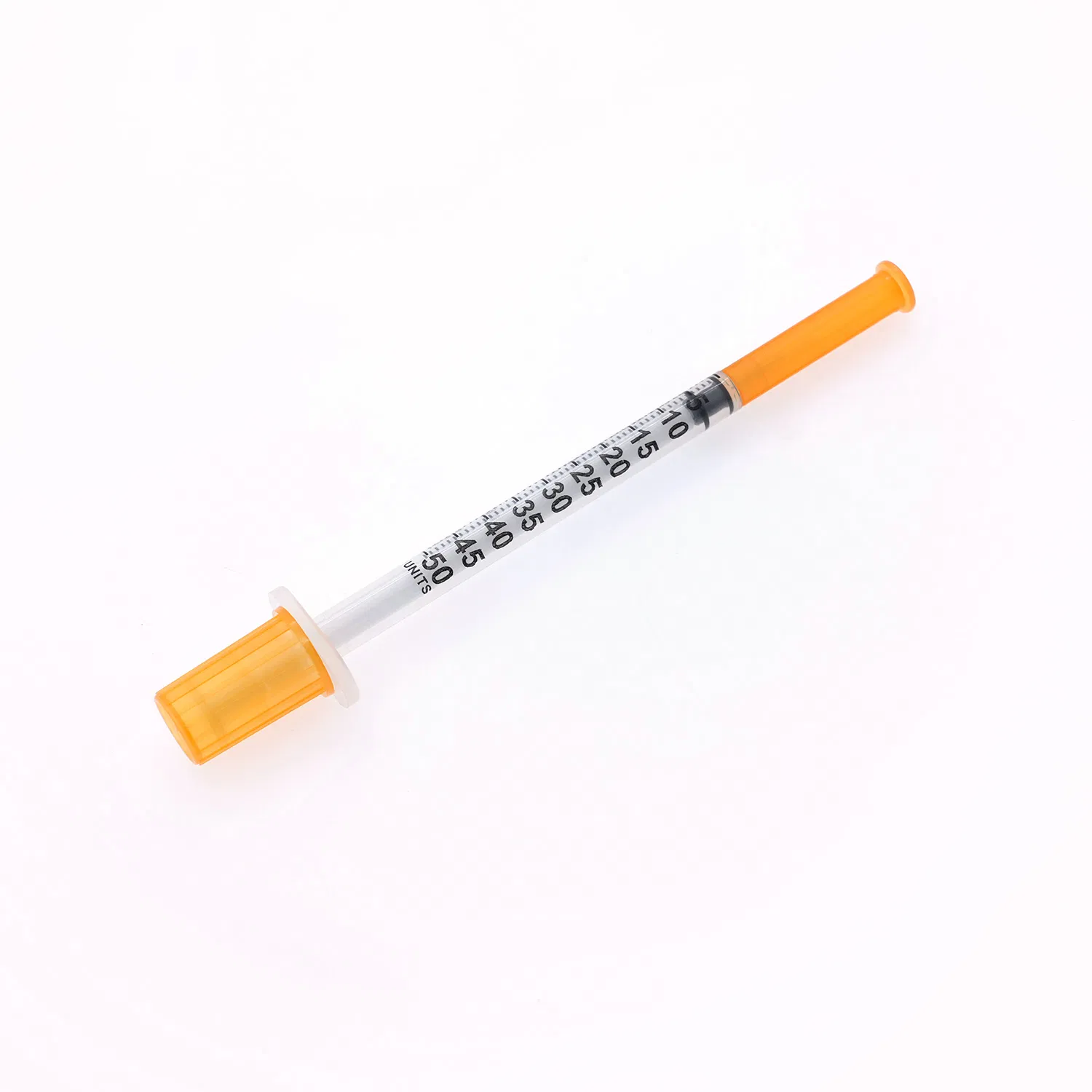 Medical grade insulin syringe with orange identification cap showing precise graduated measurements and ultra-fine needle