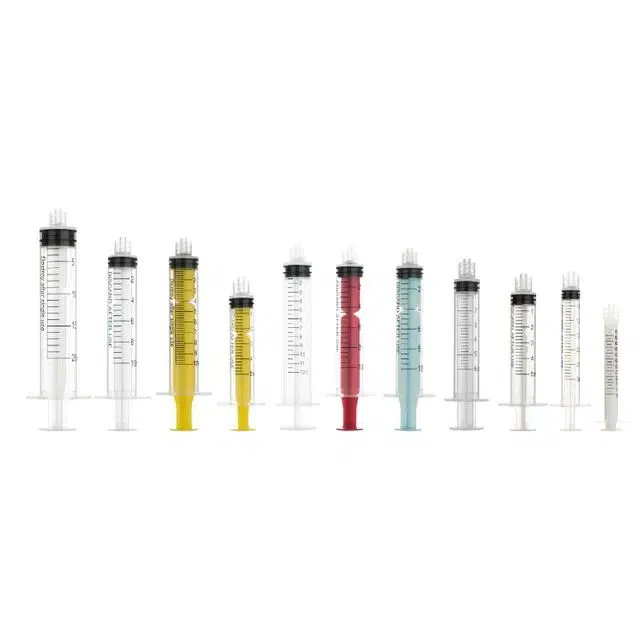 Custom polycarbonate syringes in various sizes 3ml 6ml 10ml with multiple color options for hospital use