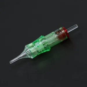 Single tattoo cartridge needle close-up showing precision tip and cartridge housing - OEM cosmetic needle