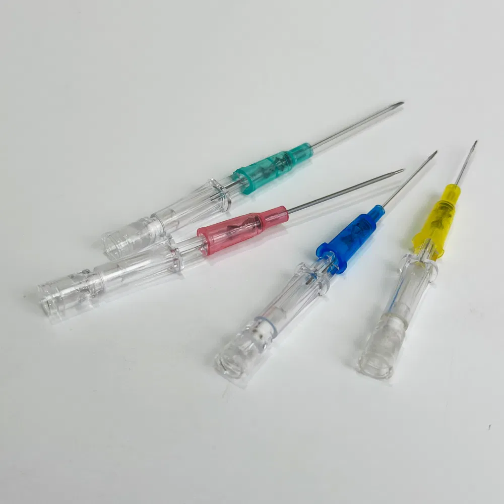 Front view of color-coded safety pen needles system for easy gauge identification