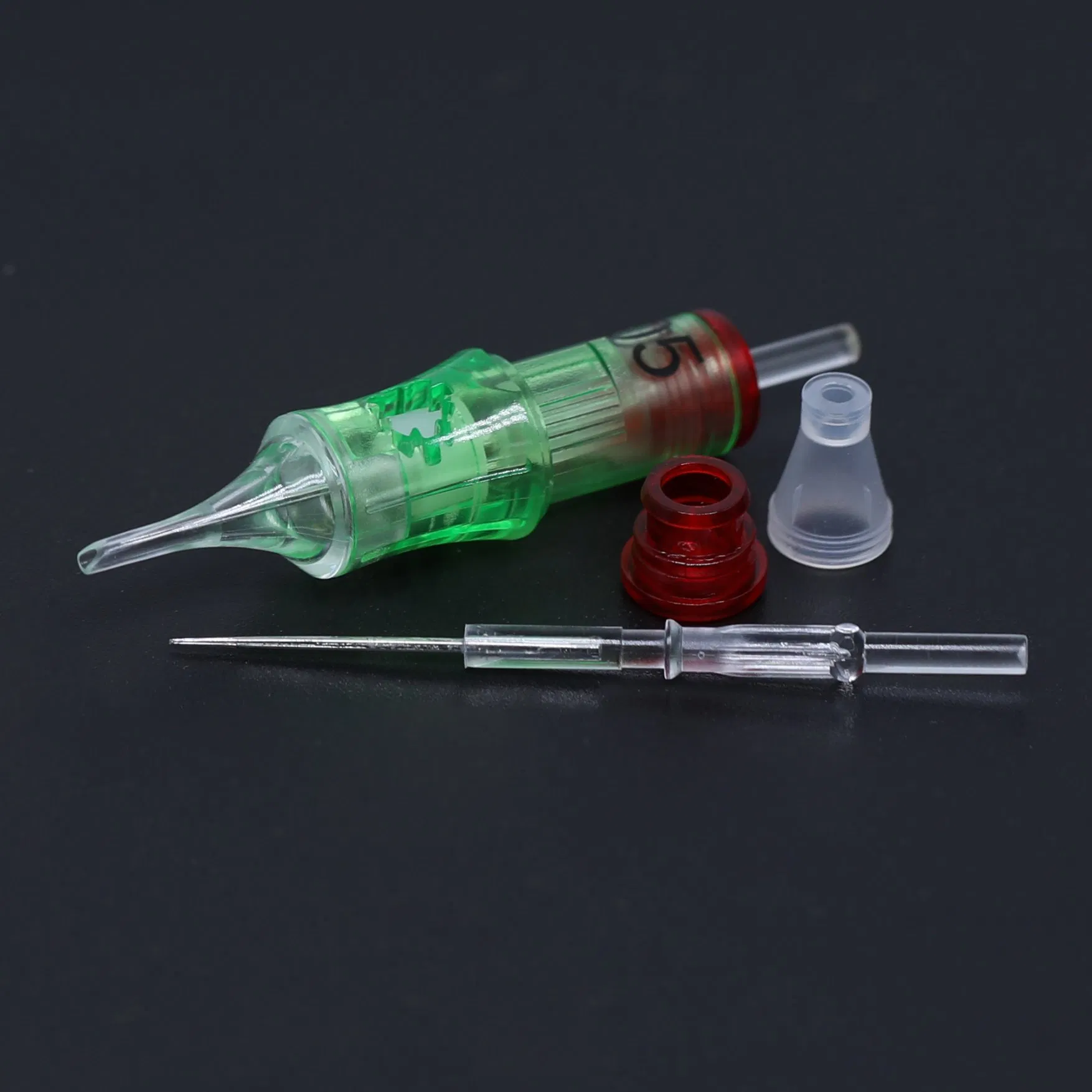 Tattoo cartridge needle components breakdown - Needle tip, membrane, housing parts for OEM manufacturing
