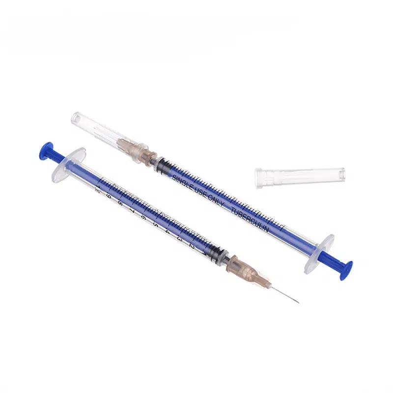 Tuberculin syringe smooth plunger and clear barrel assembly detail view