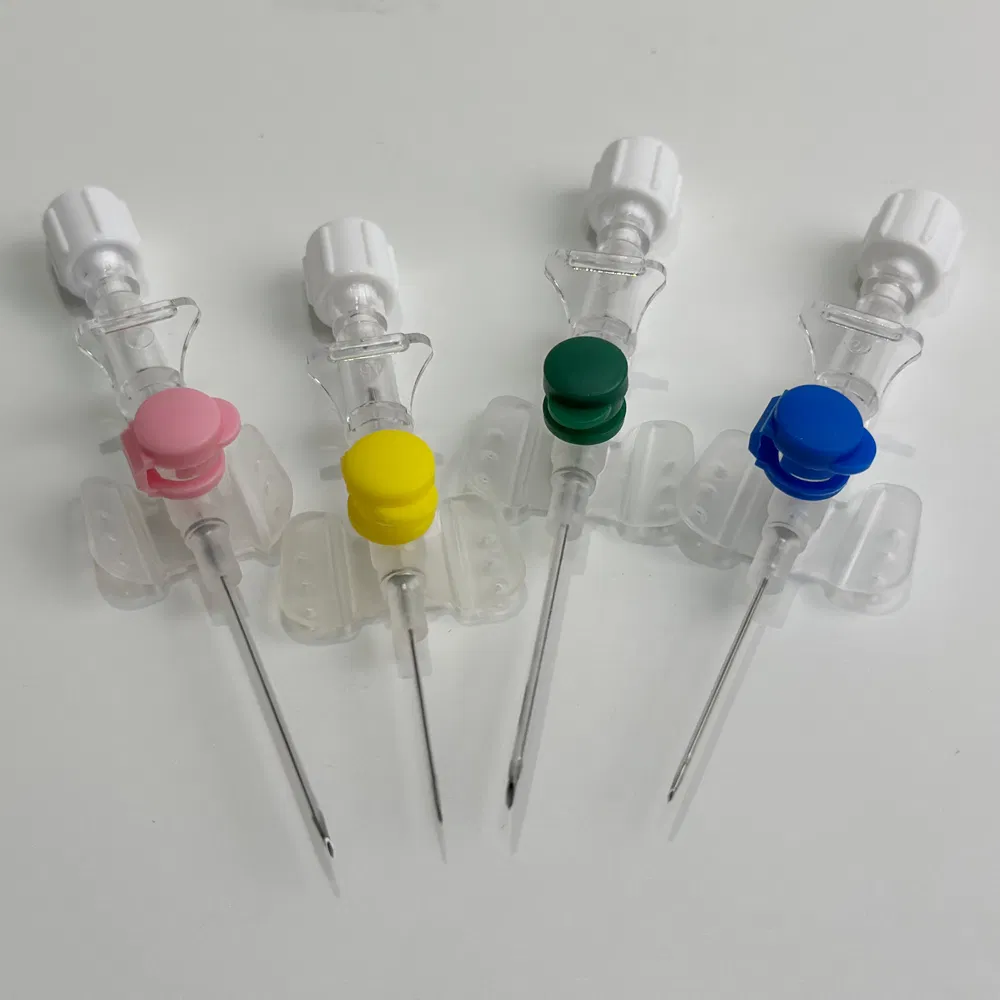 Detailed view of winged IV cannula design for better fixation and clinical handling