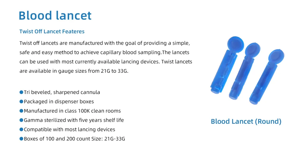 Twist Lancet for Blood Sugar Testing 1.8mm Depth 28 23 26 30 Gauge Painless Lancing Device