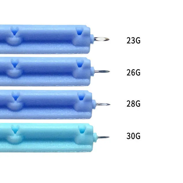Technical specifications chart for blood sugar lancets showing dimensions and gauge details