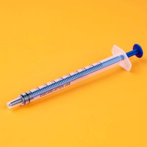 Disposable sterile plastic no needle syringe 1ml with clear measurement markings and Luer slip tip