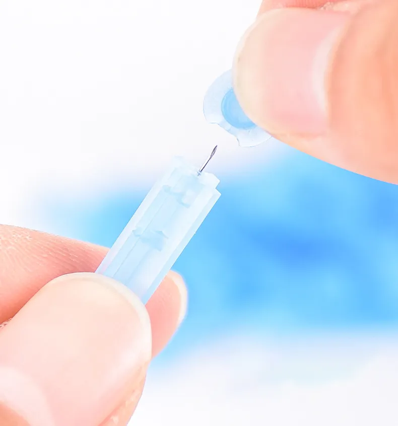 Elderly patient self-testing blood sugar with painless twist lancet at home