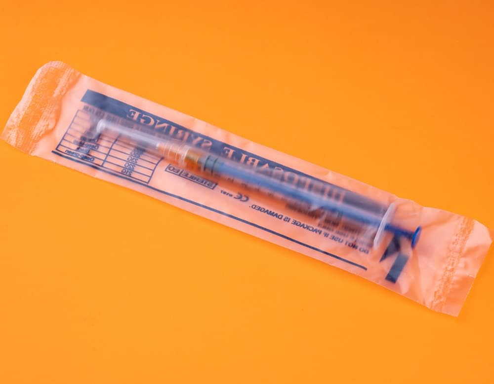 Pack of 20 individually wrapped disposable sterile plastic syringes in hygienic sealed packaging