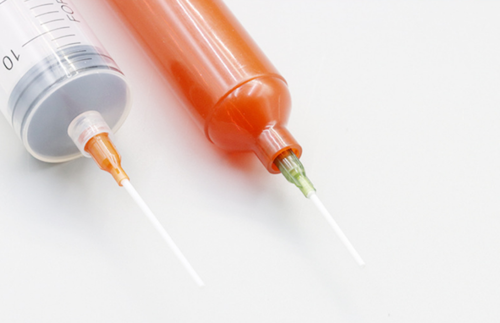 PP medical needles with compatible syringe showing luer lock system for precision dispensing applications