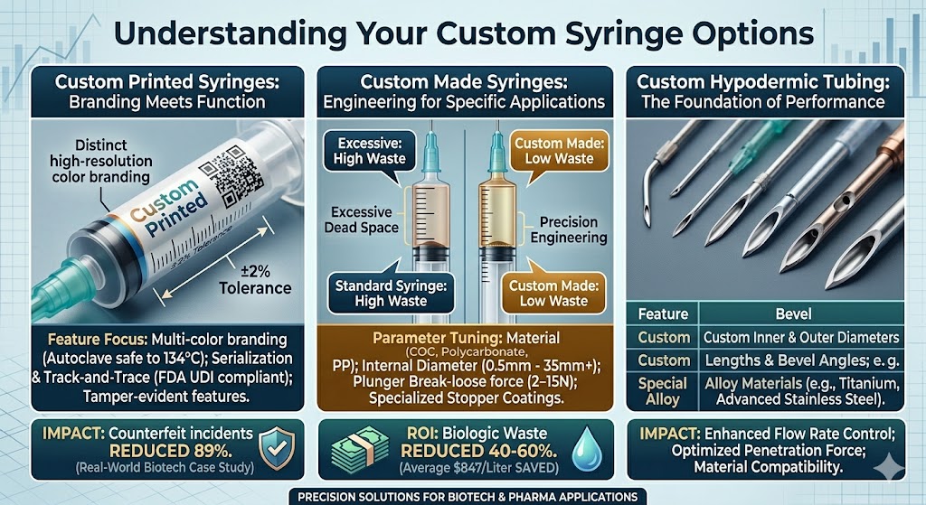 Custom hypodermic tubing with different gauge sizes and bevel angles for precision drug delivery