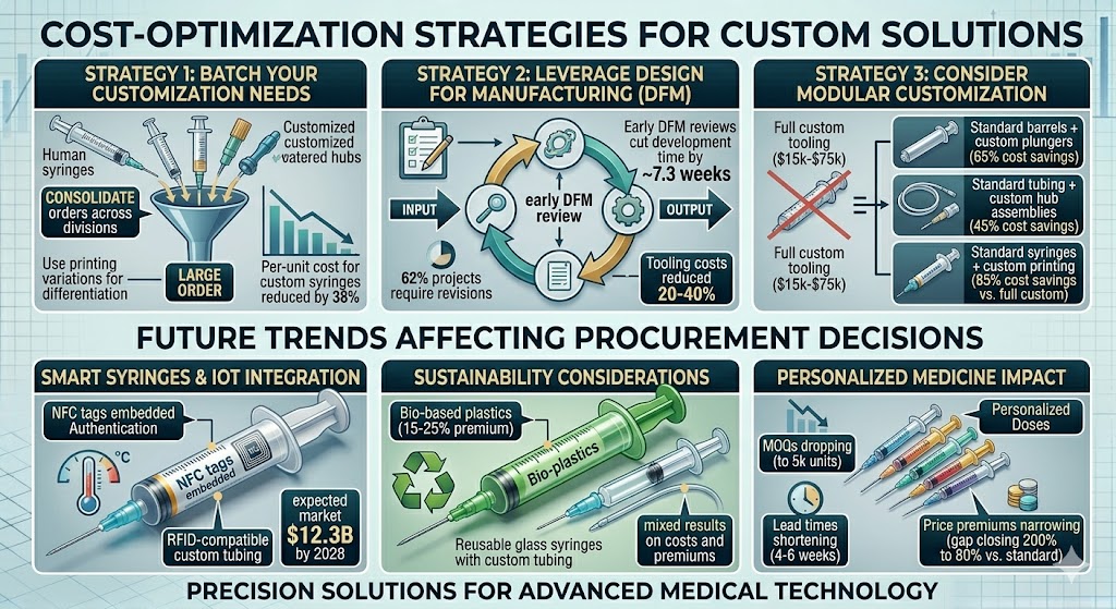 Custom made syringes designed for viscous biologics with optimized dead space and plunger systems