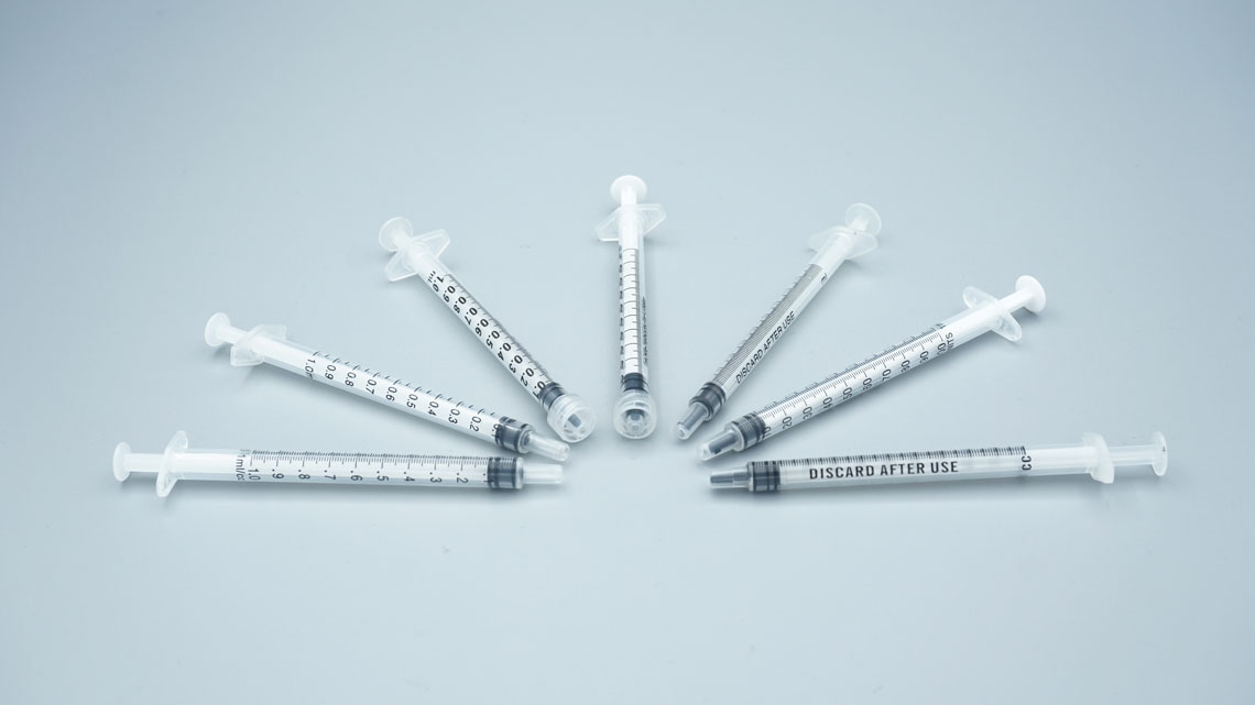 Group of three 1ml disposable sterile syringes Luer Lock no needle