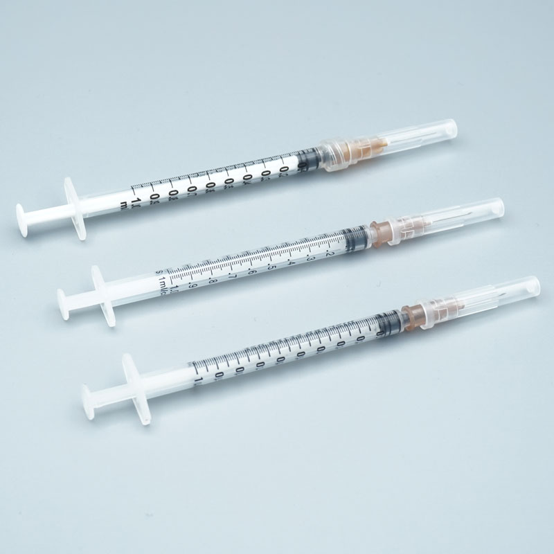 Side view of 1ml sterile syringe showing graduation markings