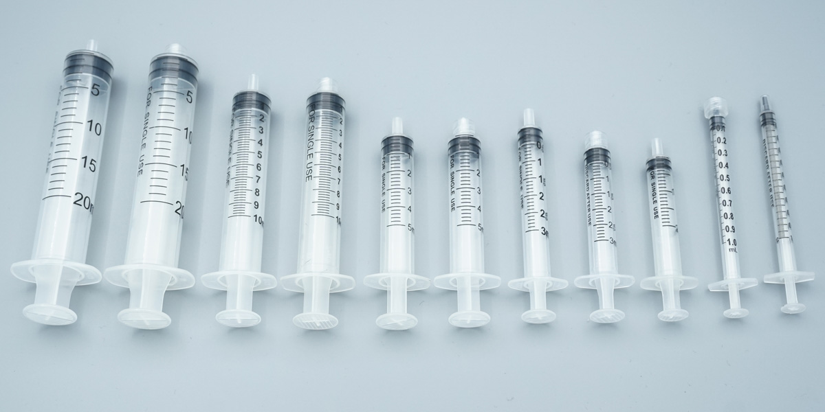 Syringe supplies collection featuring 1ml 2ml and 2.5ml sizes